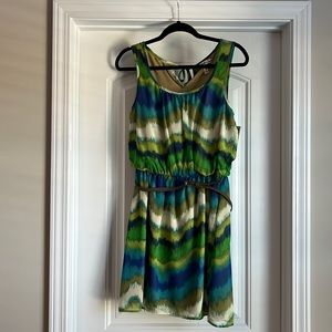 Belted blue green dress